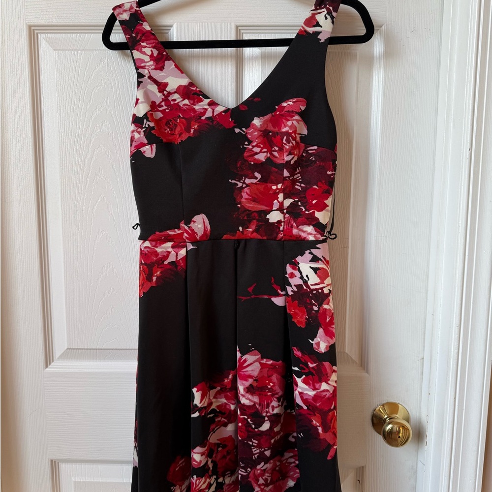 Floral Black and Red Women's Dress